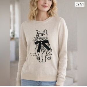 Women's Cream Sweater with Cat Design